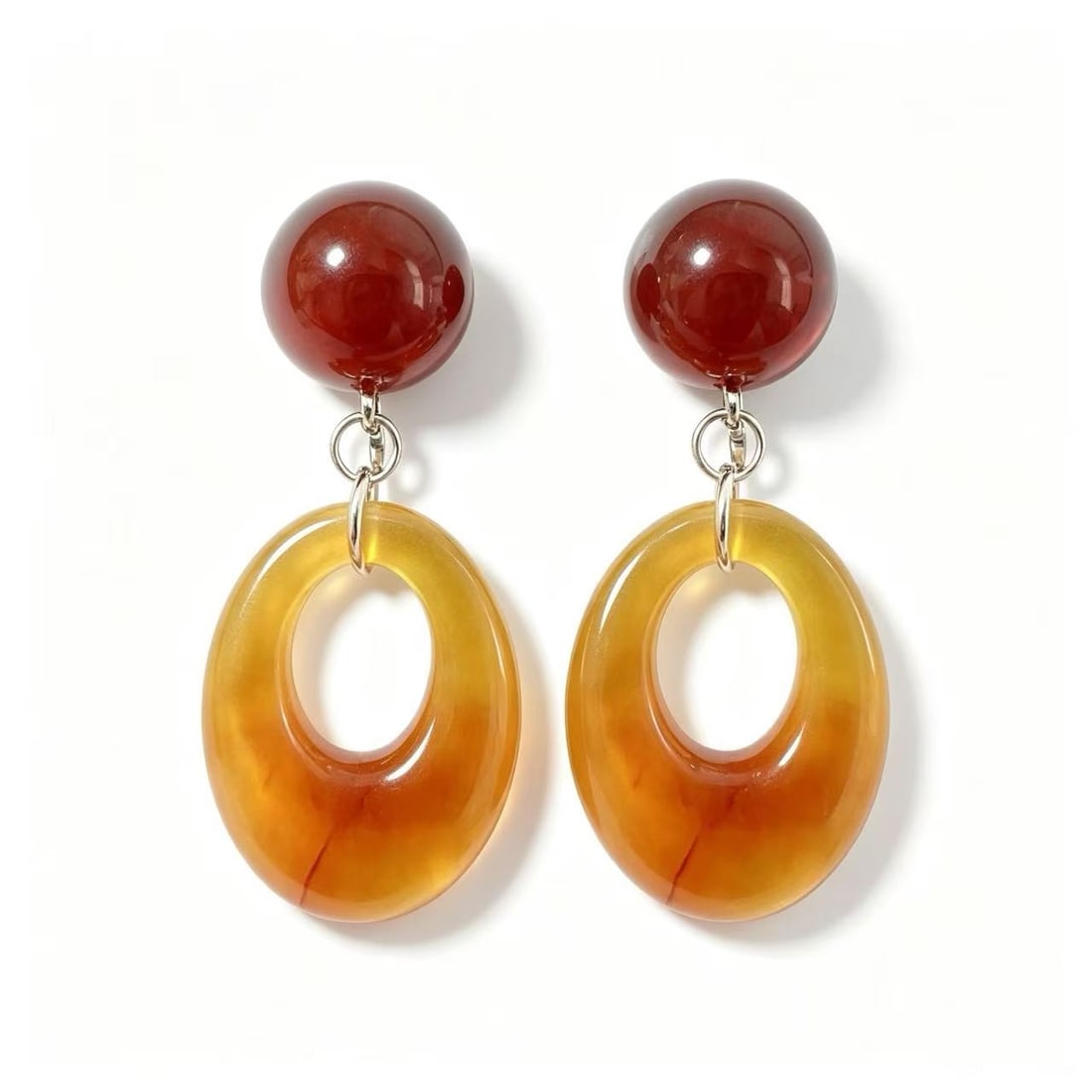Amber Tone Resin Oval Drop Earrings (1 of 2)