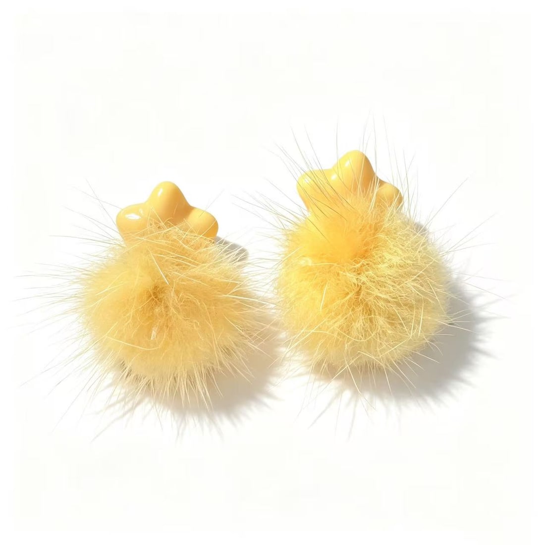 Yellow Plush Pom-Pom Star Earrings (1 of 2)