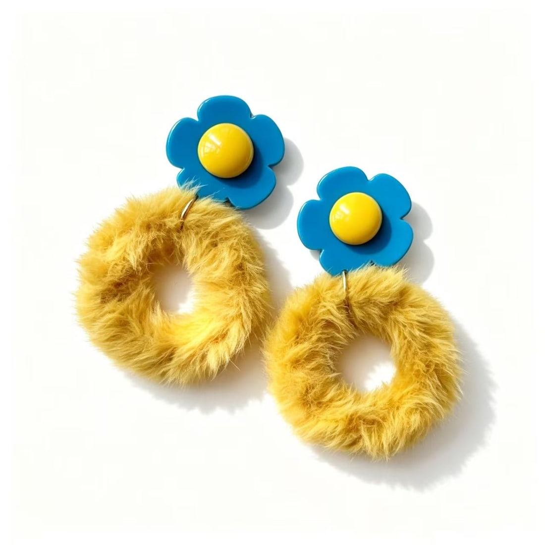 Retro Floral Plush Hoop Statement Earrings (1 of 2)