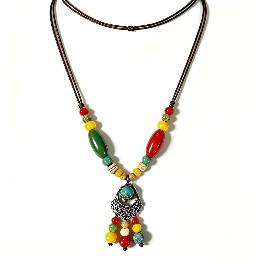 Bohemian Multicolor Bead Pendant Necklace (1 of 2)