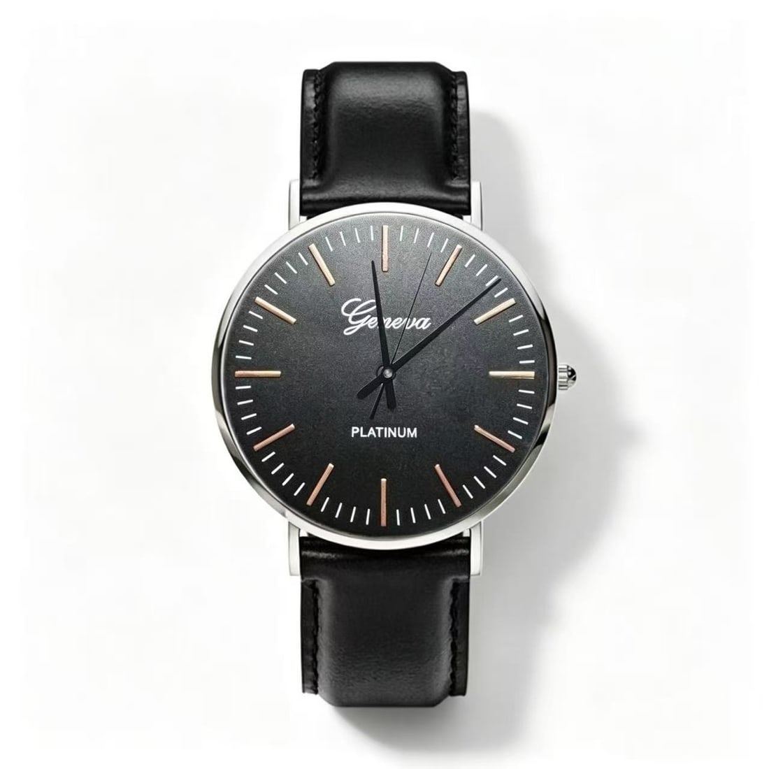 Geneva Platinum Minimalist Silver-Plated Wristwatch with Black Dial and Black Strap (1 of 2)