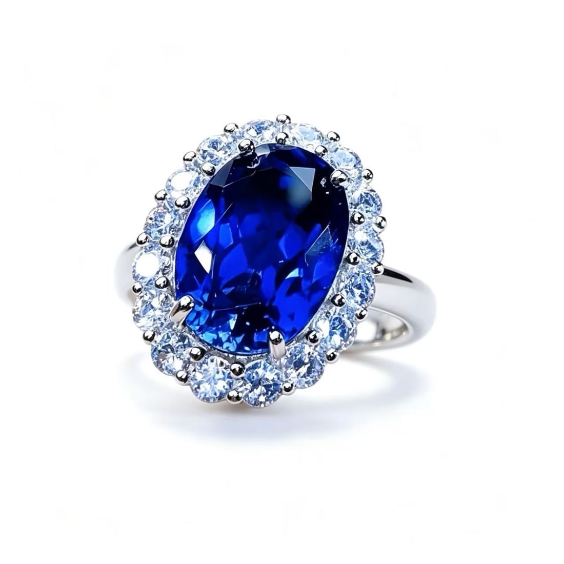Gold-Gilded Ring with Lab-Grown Sapphire and Moissanite Halo Setting (1 of 2)