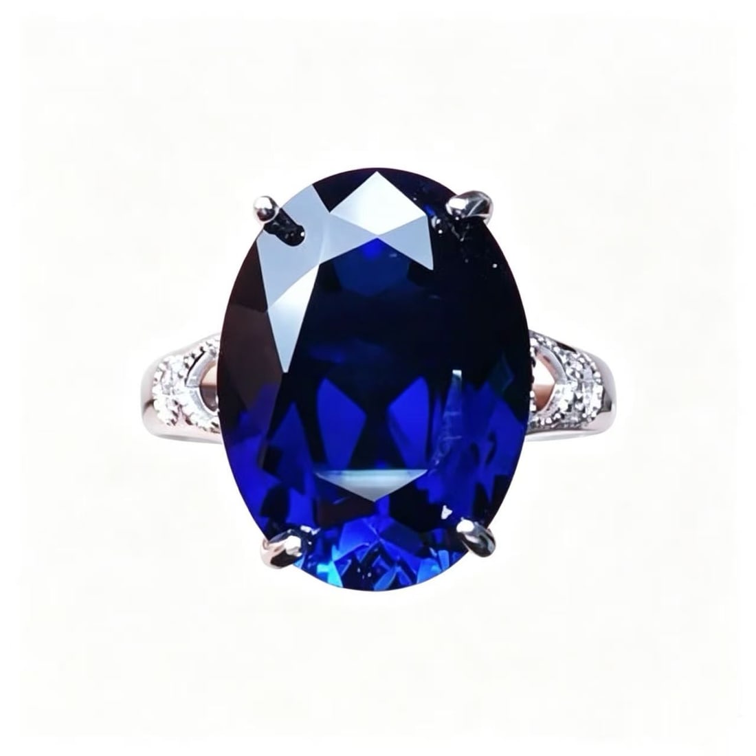 Lab-Grown Sapphire Statement Ring in Silver with Pavé Accent Shoulders (1 of 2)
