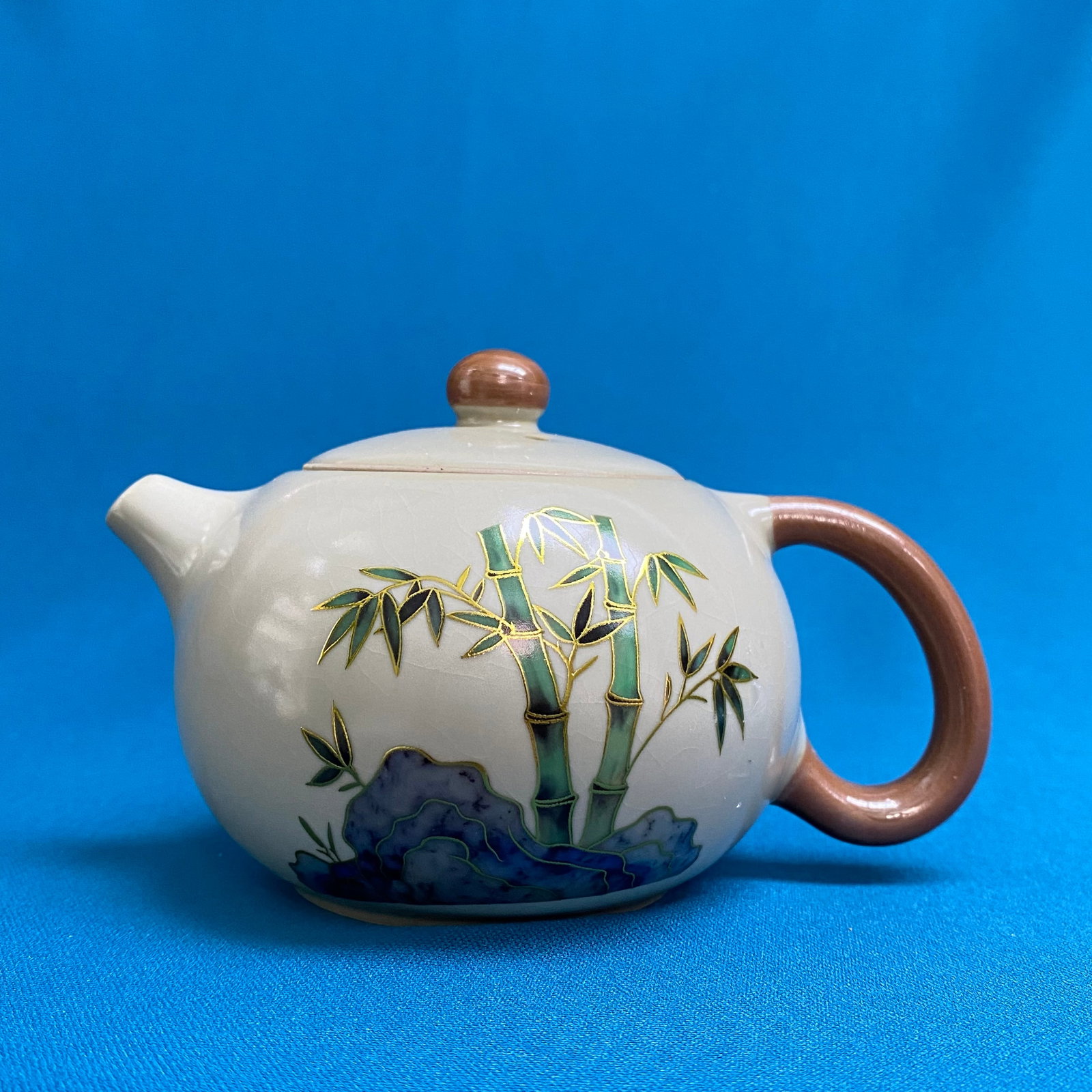 Chinese Hand-Painted Ceramic Miniature Bamboo Teapot (1 of 6)