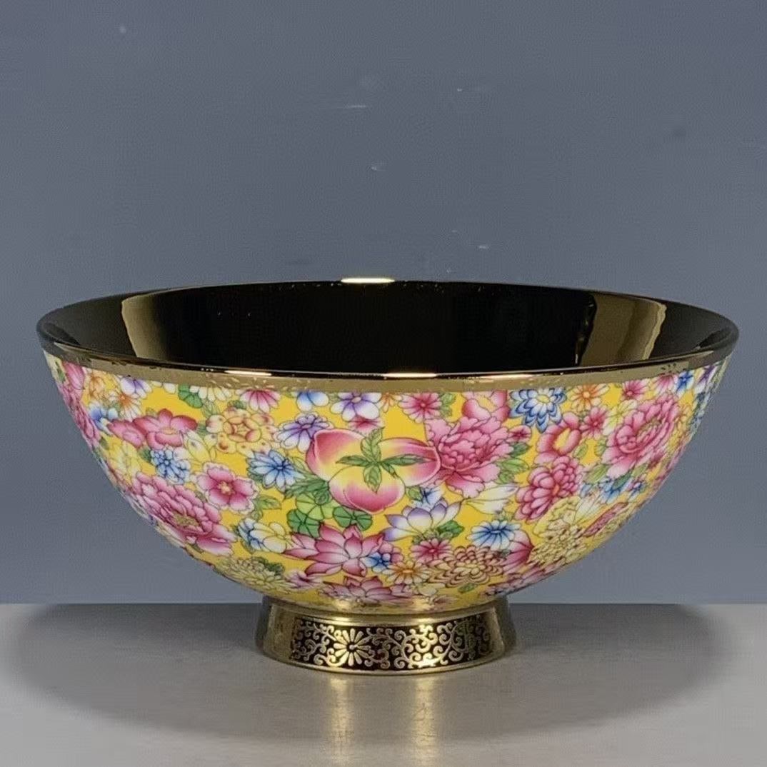 Chinese Porcelain Floral Decorative Bowl: A Chinese porcelain floral decorative bowl, glazed and decorated. Pieces of this type were produced both for table use and display, showcasing traditional Chinese ceramic decoration. Approximate size: