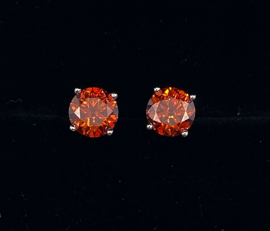 Cognac Orange Moissanite Stud Earrings | 18K White Gold Plated 925 Silver (1 of 2)