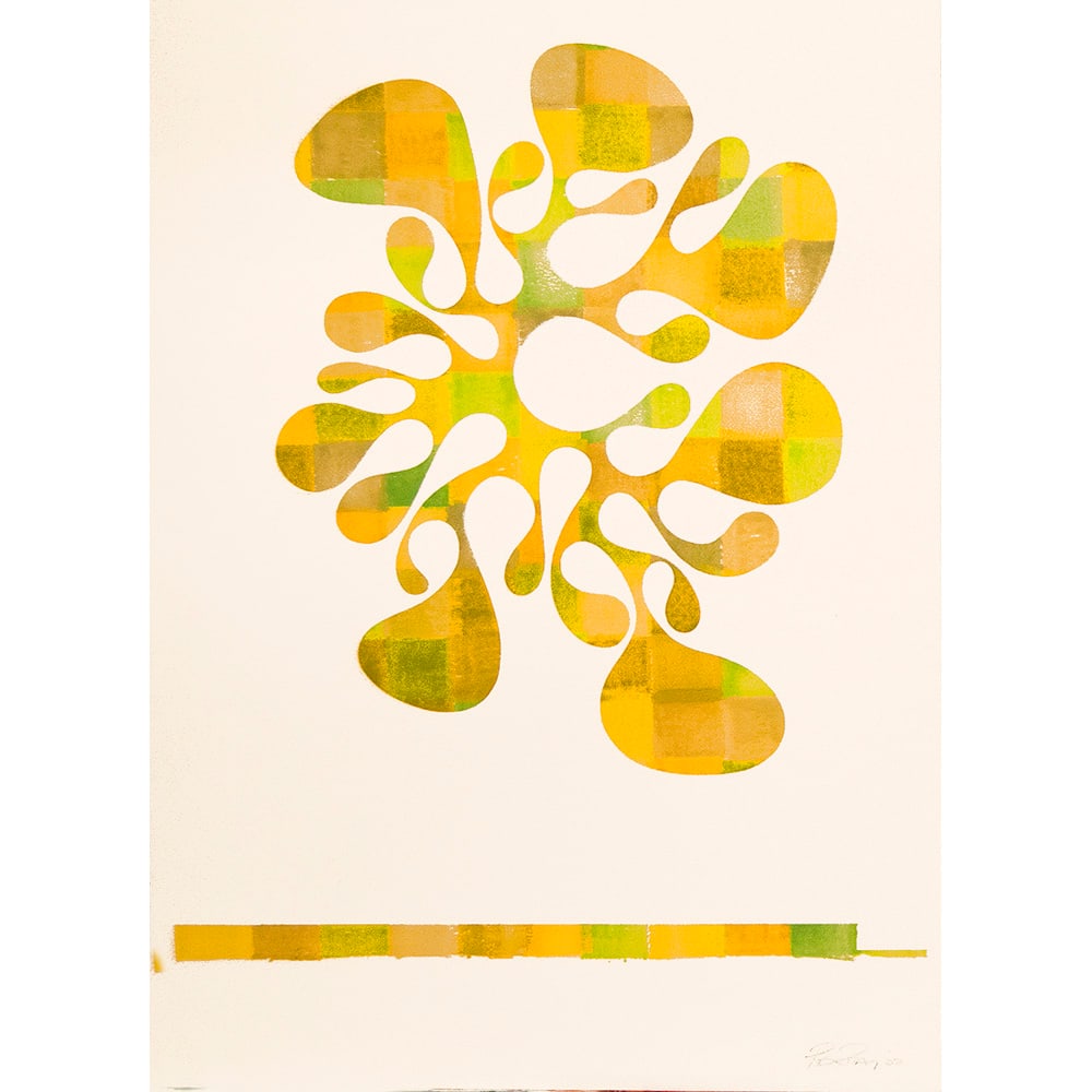 Rex Ray, Untitled (TG-761): Rex Ray's untitled monoprints are rare examples of his hand printed, unique, works on paper. This monoprint is nicely framed in a white wooded gallery frame. It is signed by the artist. Rex Ray was a