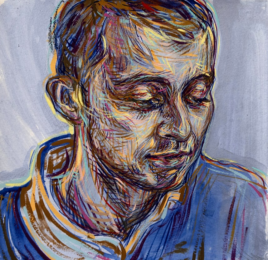 Swoon, TSR drawing 21: Swoon's TSR drawings were done during the pandemic, and they are some of her finest works of draftsmanship. Judy Chicago once said that Swoon “draws like an angel”. This work is signed by the