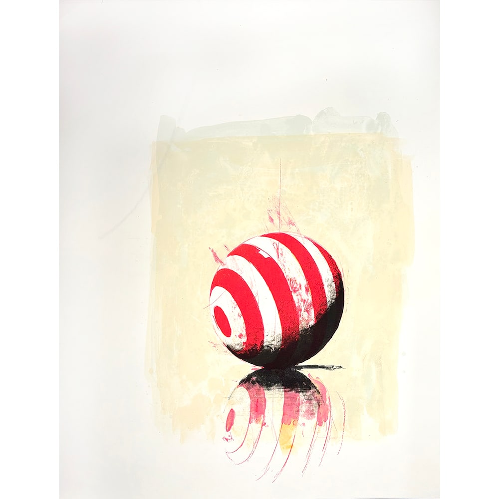 John Gibson, Balls: John Gibson, Balls is a lithograph published by Landfall Press. Gibson is well known for his still life compositions of spheres, painted in various design. His use of spheres as still life elements br