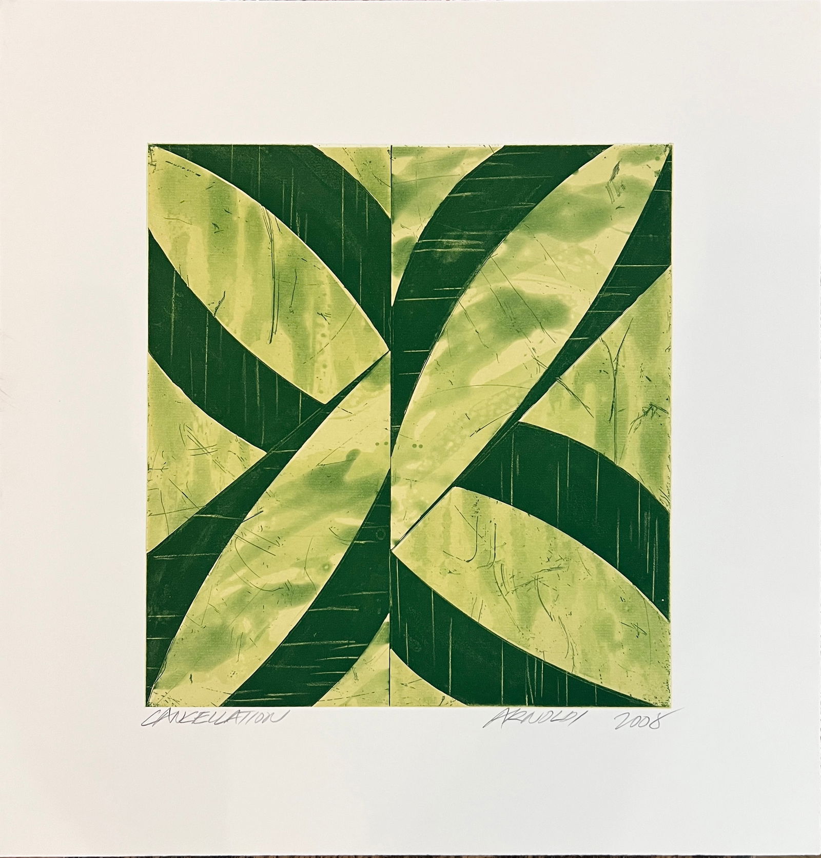 Charles Arnoldi, Yaw: This print is a cancellation print by Arnoldi published by Landfall Press. Arnoldi has had numerous exhibitions throughout his career, at venues such as the Riko Mizuno Gallery in Los Angeles, the Jam