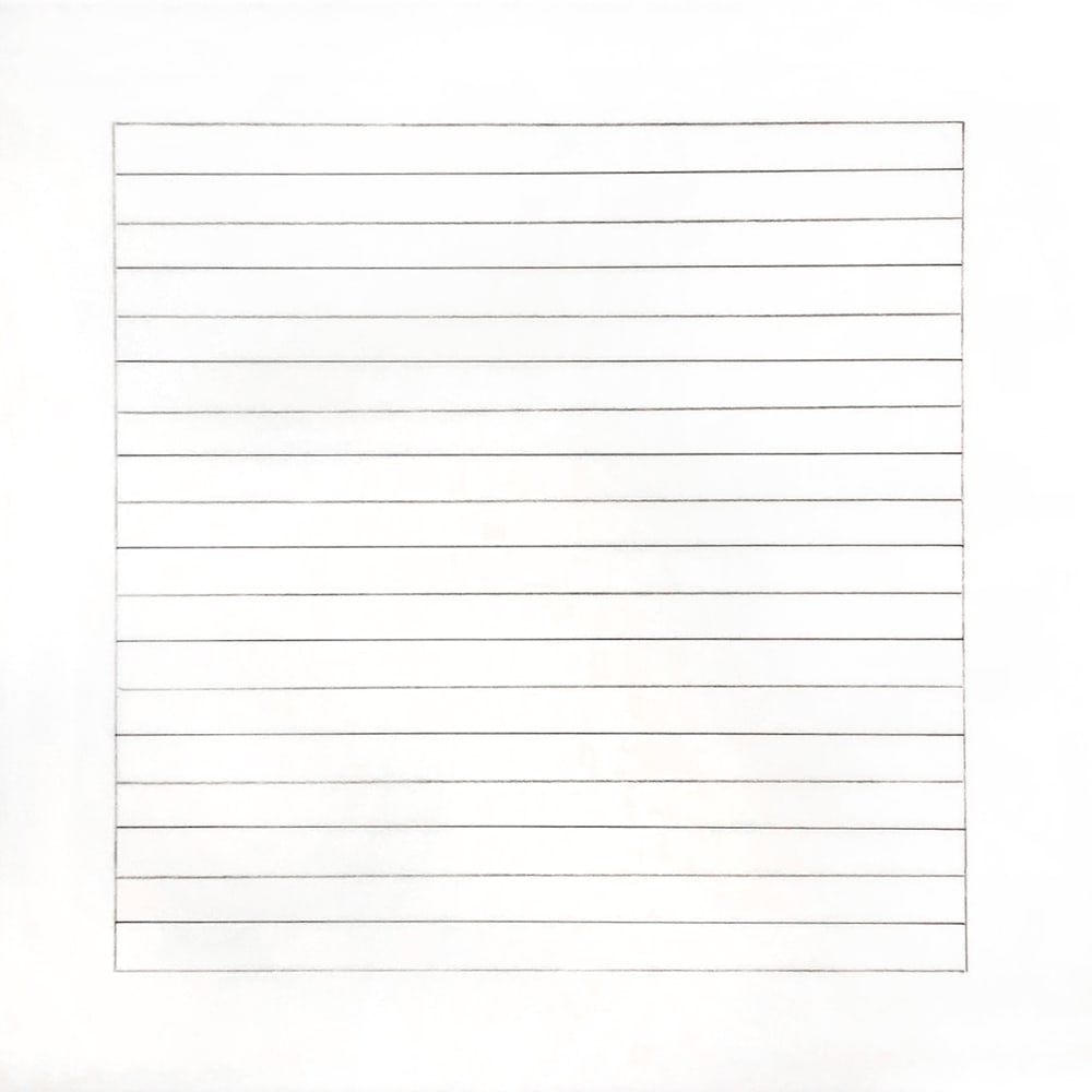 Agnes Martin, Stedelijk Museum Portfolio(6): Agnes Martin was a pioneering abstract minimalist whose work emphasized subtlety, balance, and spiritual calm. Stedelijk Museum Portfolio (6) (1990) is a lithograph measuring 13.75 x 13.75 x 1.5 inche
