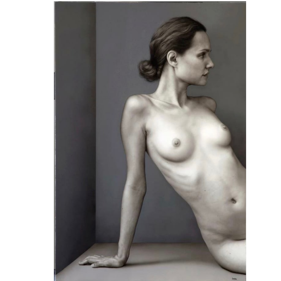 Bernardo Torrens, Sandra IV: Bernardo Torrens is a contemporary realist painter whose work focuses on the human figure, often rendered in grayscale to heighten mood and sculptural form. In Sandra IV, Torrens explores vulnerabilit
