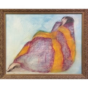 R.C. Gorman, Untitled (Woman in a Red and Orange striped Blanket)