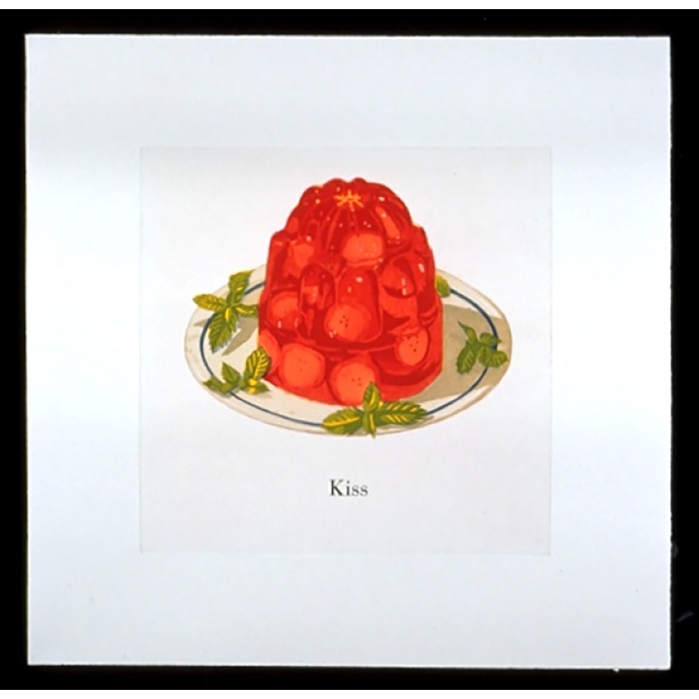 Julia Jacquette, Kiss: French artist Julia Jacquette creates images that are fresh and appealing in every way. She combines images of daintily presented delicacies, combined with text that adds a conceptual nature to her