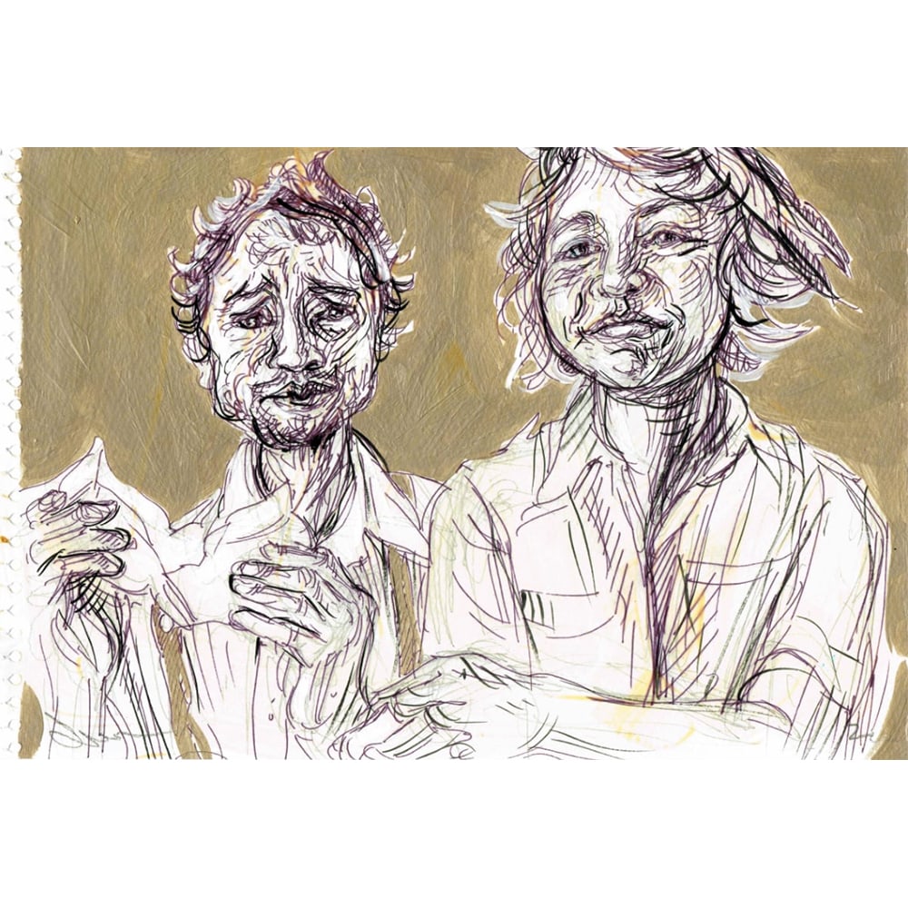 Swoon , TSR Drawing 124: Swoon+-IBk-s practice centers on intimate, human-scaled works that explore connection and vulnerability. TSR Drawing 124 is a unique mixed-media work on paper (edition of 1), measuring 6.3 +-ANc 9.4