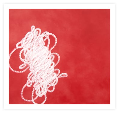 Greg Murr, Pearl Study no. 21: In Pearl Study No. 21, Greg Murr continues his investigation of layered, pearl-like forms through looping white lines and a vibrant red ground. Created in 2011, the work conveys energy and organic