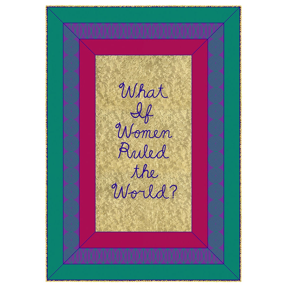 Judy Chicago, What if Women Ruled the World?: This particular image is the study for Judy Chicago+-IBk-s central banner in her 2020 collaboration with Maria Grazia Chiuri, director of Dior. Dior built Chicago+-IBk-s Female Divine+-IBM-a building