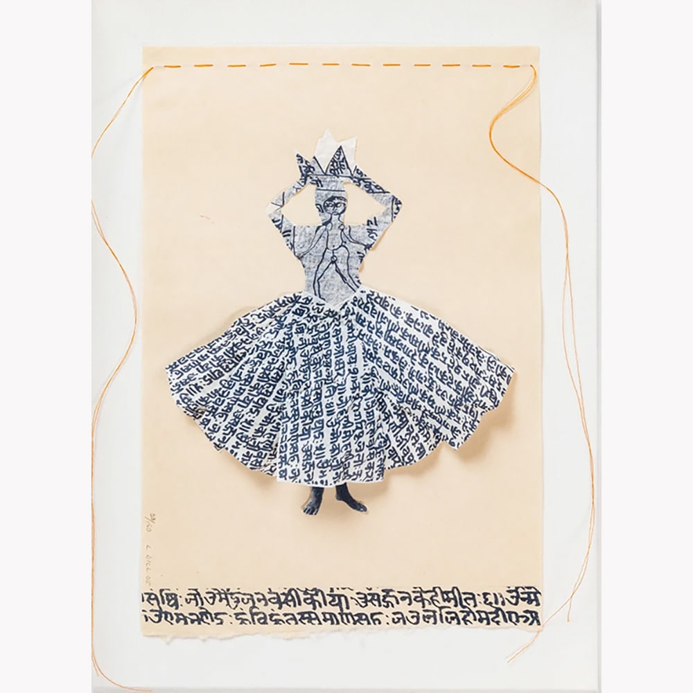 Lesley Dill, Woman with Hindi Healing Dress: Lesley Dill is an American multimedia artist known for combining language with the human form. She works with a variety of media including painting, sculpture, photography, printmaking and