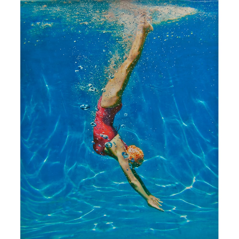 Eric Zener, Summer Diver: In Summer Diver, Eric Zener uses the weightlessness of the diving figure to convey a sense of human vulnerability; as the element fundamental to human life, the woman is suspended as if within the