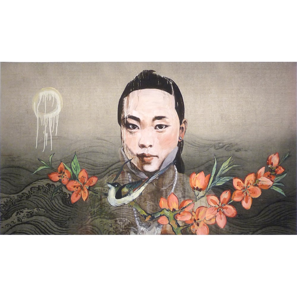 Hung Liu, Southern Sea (Naiad): This editioned print is in very good condition and is signed by the artist. It is unframed. Hung Liu attended the Central Academy of Art in Beijing along with Chinese contemporary artist, Ai Wei Wei,