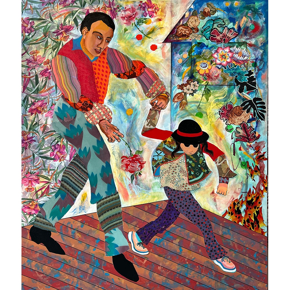 Miriam Schapiro, Father and Daughter: The collector for whom we are reselling this marvelous painting collected it because it spoke to him of how his (then) young daughter made his life more beautiful. Miriam Schapiro and Judy Chicago