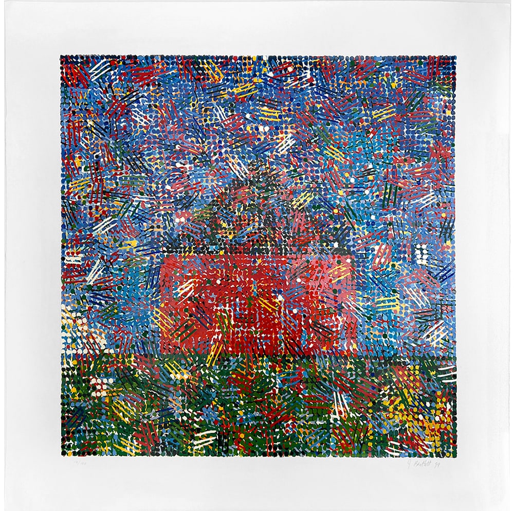 Jennifer Bartlett, House, Dots, Hatches, 1999: Signed and Numbered serigraph of 42 colors by American artist Jennifer Bartlett. The Smithsonian Associates published the fine-art print House: Dots, Hatches in collaboration with Jennifer Bartlett.