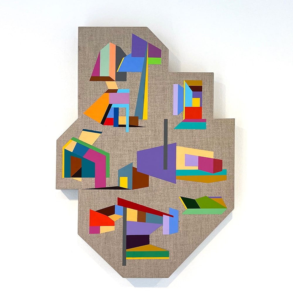 Mokha Laget, Capriccio #22: Mokha Laget is recognized for her crisp, color-driven abstractions and shaped supports. Capriccio #22 is a unique acrylic gouache on primed linen canvas (edition of 1), measuring 22 +-ANc 16 inches