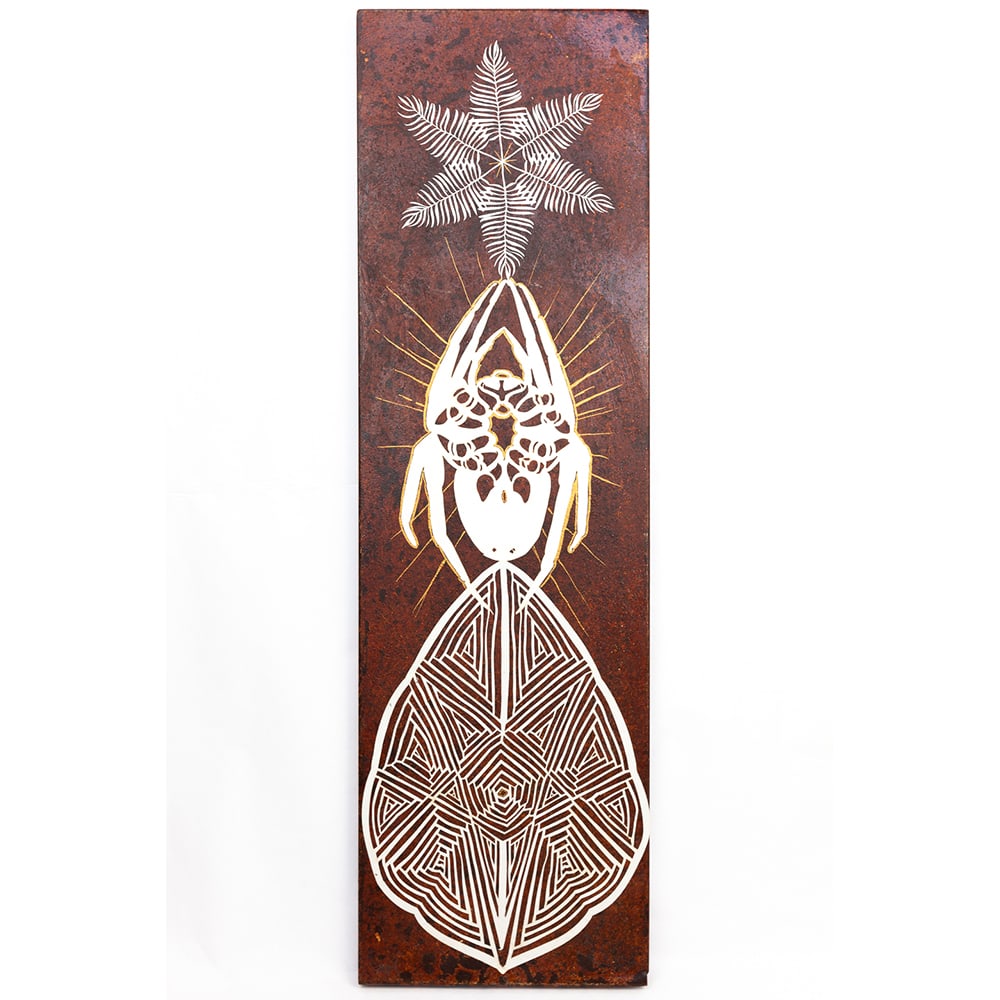 Swoon , Eidophone 65: Swoon+-IBk-s Eidophone series reflects her interest in translating sound and vibration into visual form. Eidophone 65 is a unique cut paper and hand-painted work on metal panel (edition of 1),