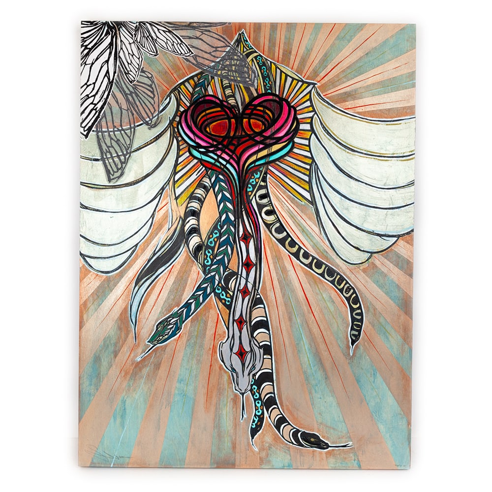 Swoon , Unstruck with Cicada Wings: Swoon is a Brooklyn-based contemporary artist internationally known for her figurative works, public installations, and socially engaged practice. Unstruck with Cicada Wings combines block printing