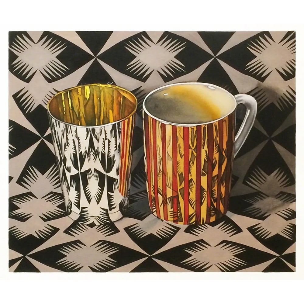 Jeanette Pasin Sloan, Points II: Born in Chicago in 1946, Sloan became a mother in the 1970s. Feeling the claustrophobia of young motherhood, stuck in her small apartment, she began to paint all of the objects in her kitchen from