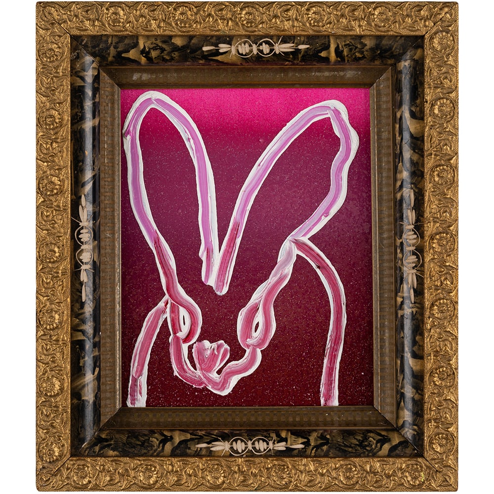 Hunt Slonem, Rosie: Hunt Slonem+-IBk-s work blends bold color, symbolism, and layered materials into highly tactile compositions. Rosie features a heart-like motif rendered in vibrant pink tones, enriched with plaster, r