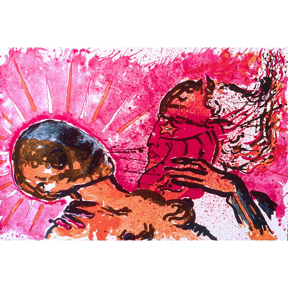 Peter Dean, The Hypnotist: Peter Dean's lithograph was printed by Landfall Press in 1984. Dean+-IBk-s work is expressionistic and was included in an exhibition at The New Museum, New York, as well as The Venice Biennale. His