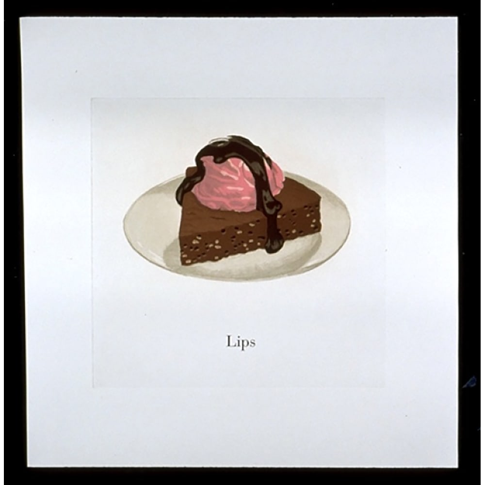 Julia Jacquette, Lips: French artist Julia Jacquette creates images that are fresh and appealing in every way. She combines images of daintily presented delicacies, combined with text that adds a conceptual nature to her