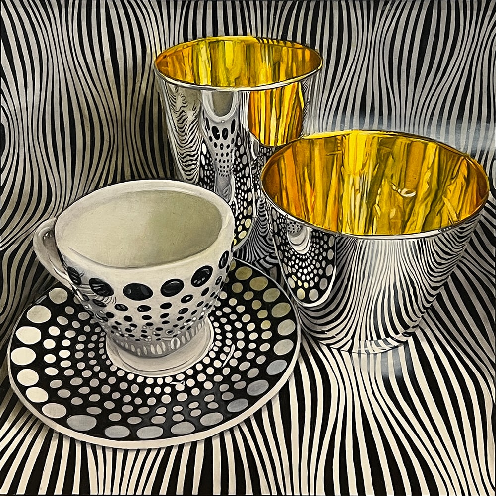Jeanette Pasin Sloan, Untitled (three cups): Jeanette Pasin Sloan's photorealistic paintings can be seen in the collections of museums such as The Metropolitan Museum of Art, The Smithsonian's Renwick Gallery, and the Art Institute of Chicago. S