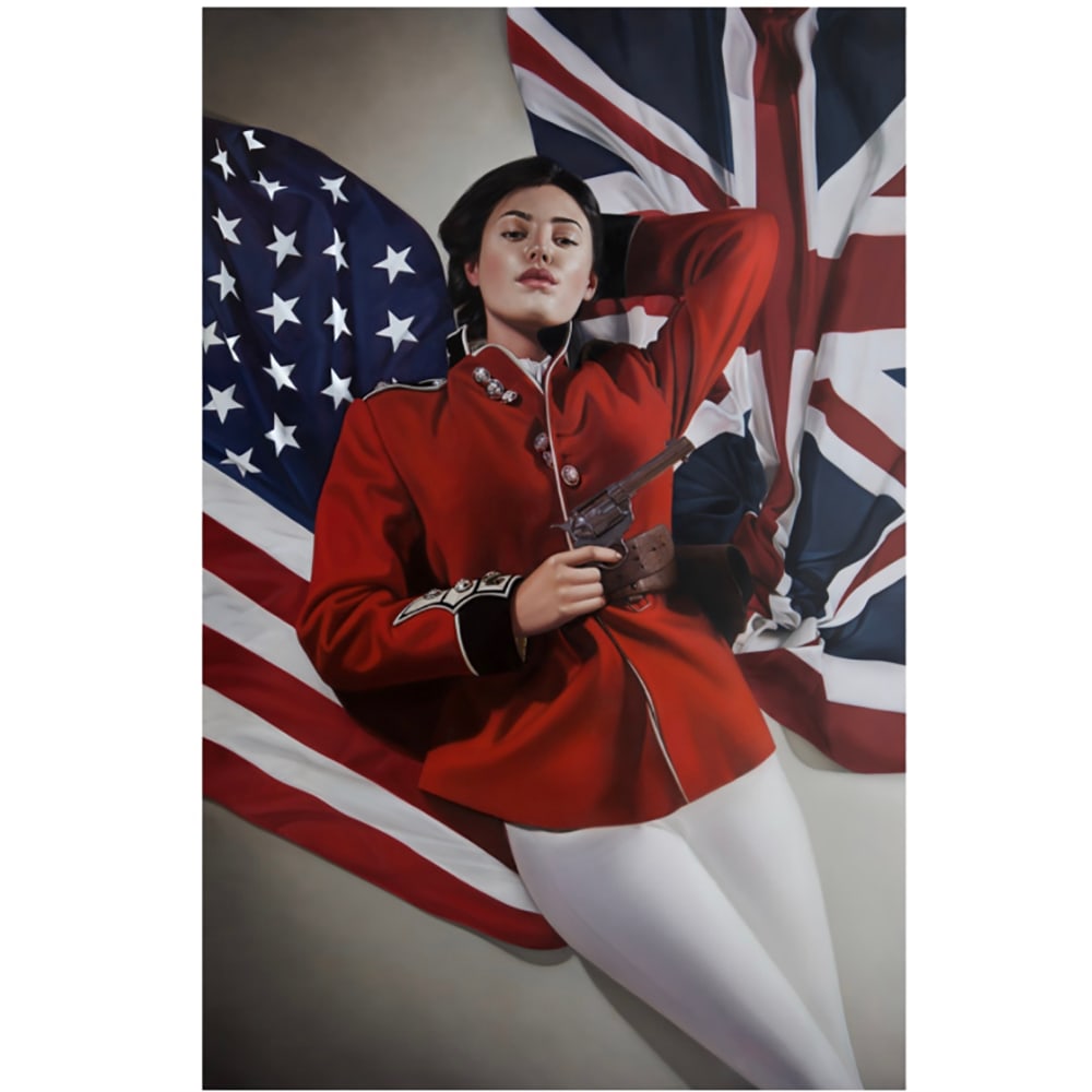 Mary Jane Ansell, Liberty's Arch: Mary Jane Ansell is a British artist celebrated for powerful figurative works addressing identity, politics, and symbolism. Liberty?s Arch features a bold female figure set against strong graphic elem