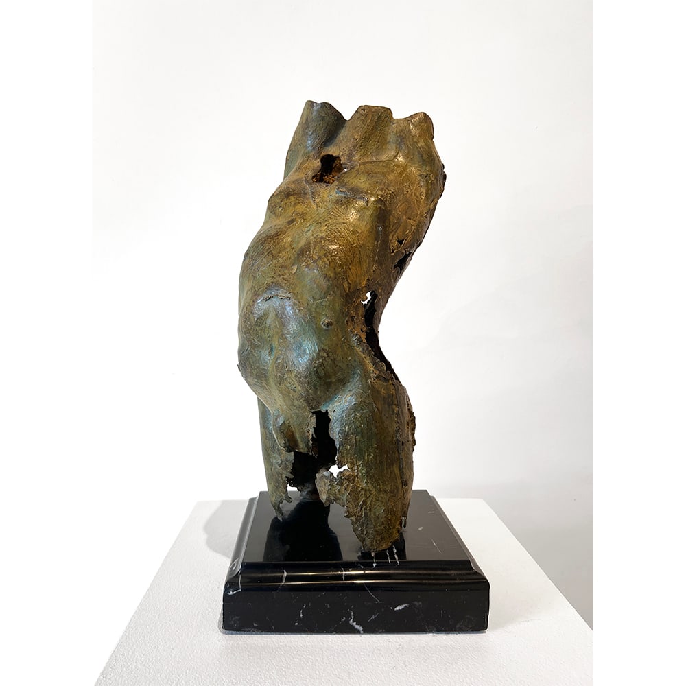 Olivia Guzman, Torso Retorcido Hombre: Olivia began her formal art studies in watercolor and oil painting in 1976 and quickly became interested in other techniques such as ceramics, wood carving, gold plating and restoration. It was this