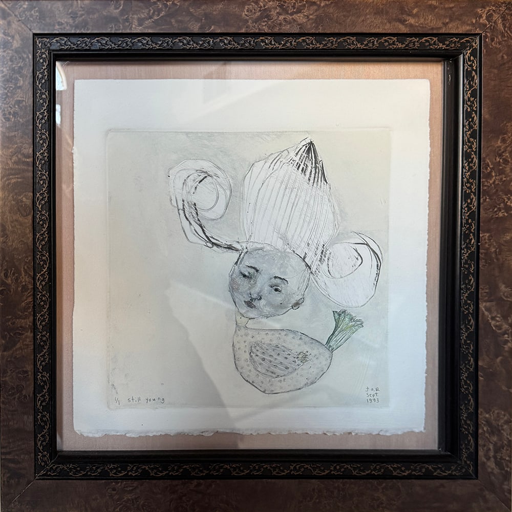 Julie Richard, Still Young: Julie Crane is a multimedia artist whose works have been widely exhibited in the U.S. and in Mexico. Her works often depict human and animal combined beings, alluding to the idea that all living being