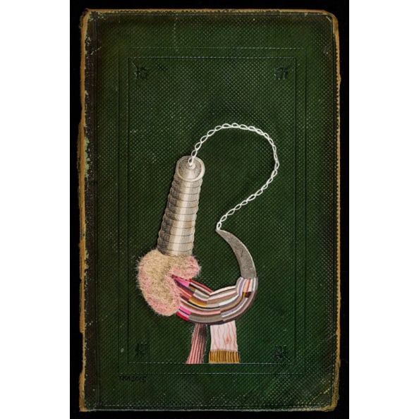 Jenny Honnert Abell, Book Cover No. 181: Jenny Abell's artworks are meticulous collages incorporating unexpected materials from daily life, such as book covers and discarded precious bits. Museums exhibiting her works include the Marin