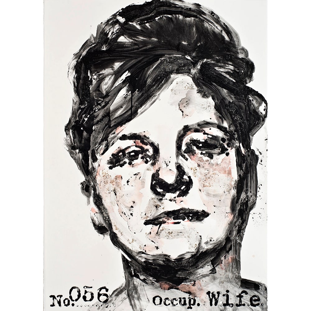 Monica Lundy, No.056, Occup. Wife: Occupation Wife stems from Lundy's research about people who were arrested in San Francisco. This woman was arrested for disobeying her husband. Italian-American artist Monica Lundy gives voice to
