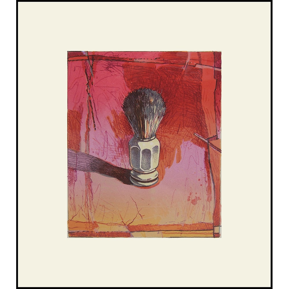 John Fincher, Shave Brush: John Fincher, an artist from the United States, produced "Shave Brush" in 2004. It is a 6-color lithograph. Measuring 17 x 15 inches, this unframed work is edition 18/40. The composition presents a