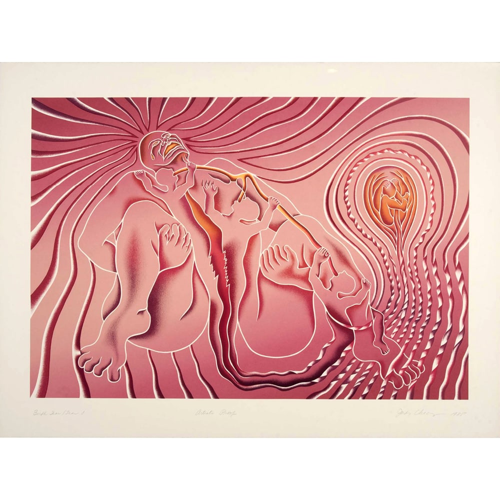 Judy Chicago, Birth Tear/Tear: Judy Chicago's "Birth Tear/Tear" is one of the most iconic images from her "Birth Series," which has been featured in museums and galleries extensively. Recently, the Harwood Museum of Art in Taos,