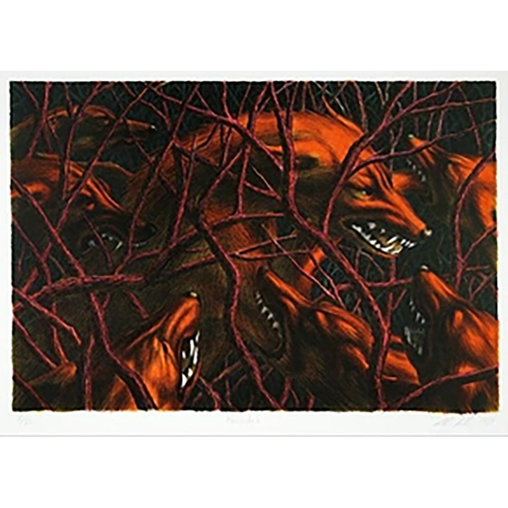 Leonard Koscianski, Pleiades: Leonard Koscianski is known for quasi-surrealistic nocturnal images of suburbia imbedded with nascent tensions. His psychologically charged scenes often include snarling dogs, as well as birds,