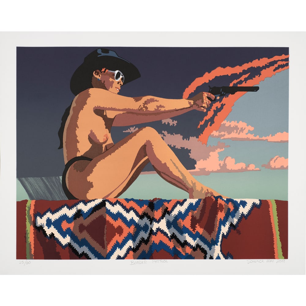 Billy Schenck, Border Patrol: Billy Schenck, an American artist from the United States, produced "Border Patrol" in 2019, a 14-color lithograph. Measuring 32 x 37 inches, this unframed work is edition 12/60. The composition