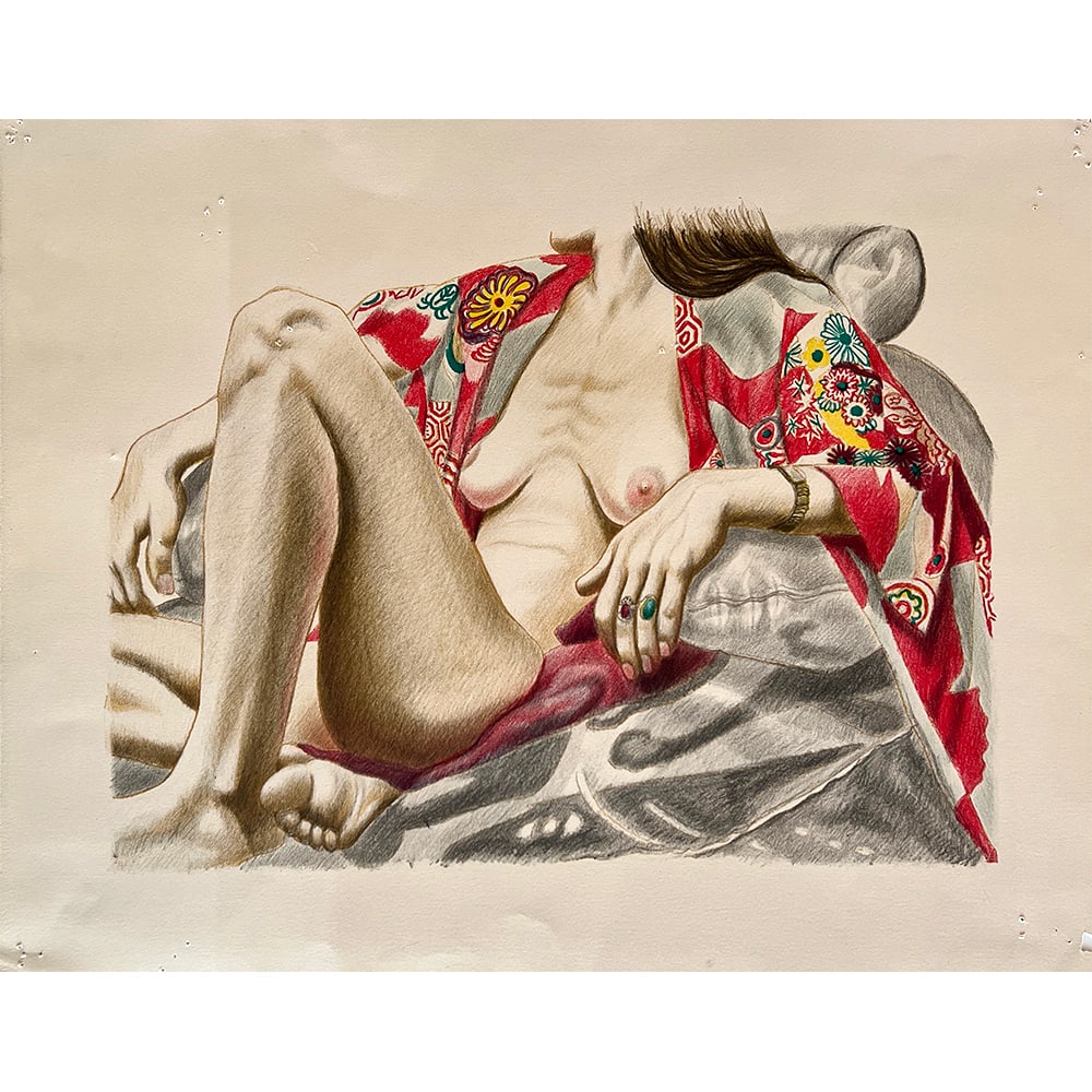 Philip Pearlstein, Model in Kimono on Plastic Chair: Philip Pearlstein, an artist from the United States, created "Model in Kimono on Plastic Chair" in 2000. It is a lithograph. Measuring 25.5 x 19.5 inches, this unframed work is edition 30. The