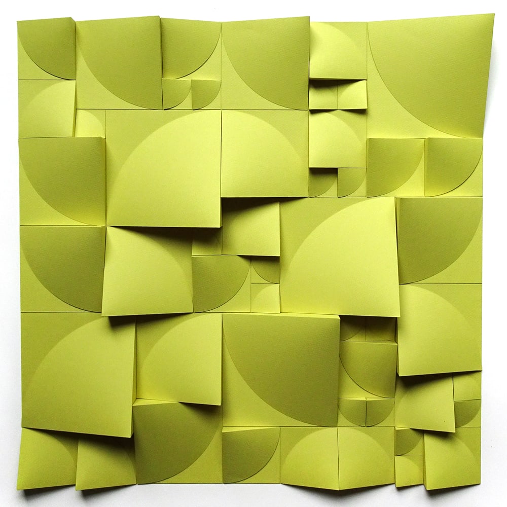 Matthew Shlian, Omoplata Pear: Matthew Shlian’s "Omoplata Pear" (2019) exemplifies his innovative paper engineering. Created from scored and folded paper, the work forms a sculptural surface of repeating geometric units.