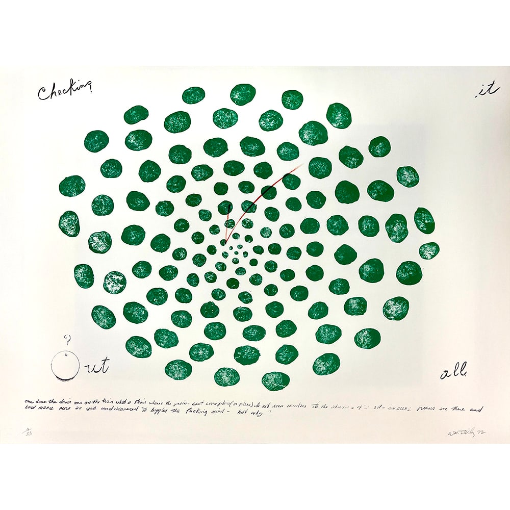 William T. Wiley, Checking it All Out: William T. Wiley is primarily known for mystical watercolors that whimsically move between references to pop culture, literature, and art history. Though he was born in Indiana, Wiley is closely