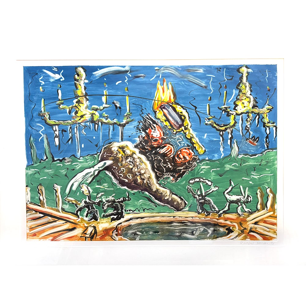 Robert Yarber, Untitled: Robert Yarber, an American artist from the United States, produced "Untitled" in 1998, a lithograph. Measuring 43 x 31 inches, this framed work has no edition. The composition features surreal