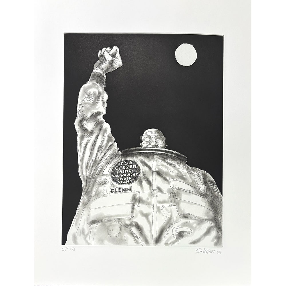 Patrick Oliphant, Second Time: Patrick Oliphant, an Australian-American artist, created "Second Time" in 1999. He printed this 2-color etching at Landfall Press. Measuring 16 x 19 inches, this unframed work is a trial proof. The co