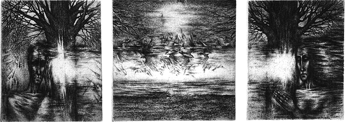 Nele Zirnite, Listening: Latvian artist Nele Zirnite, acclaimed for her innovative printmaking, created Listening in 1986. This intaglio on paper reflects her exploration of perception and subtle narrative through tonal