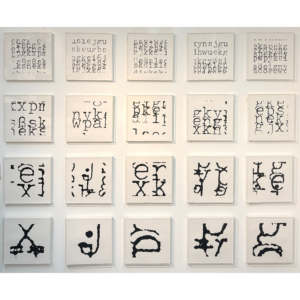 Sheryl Oring, Writer's Block, a suite of twenty lithographs: Sheryl Oring makes a powerful statement about censorship with her Writer's Block series. Oring gathered hundreds of typewriters from the 1920s and 30s, then "incarcerated" them in rusty steel cages.